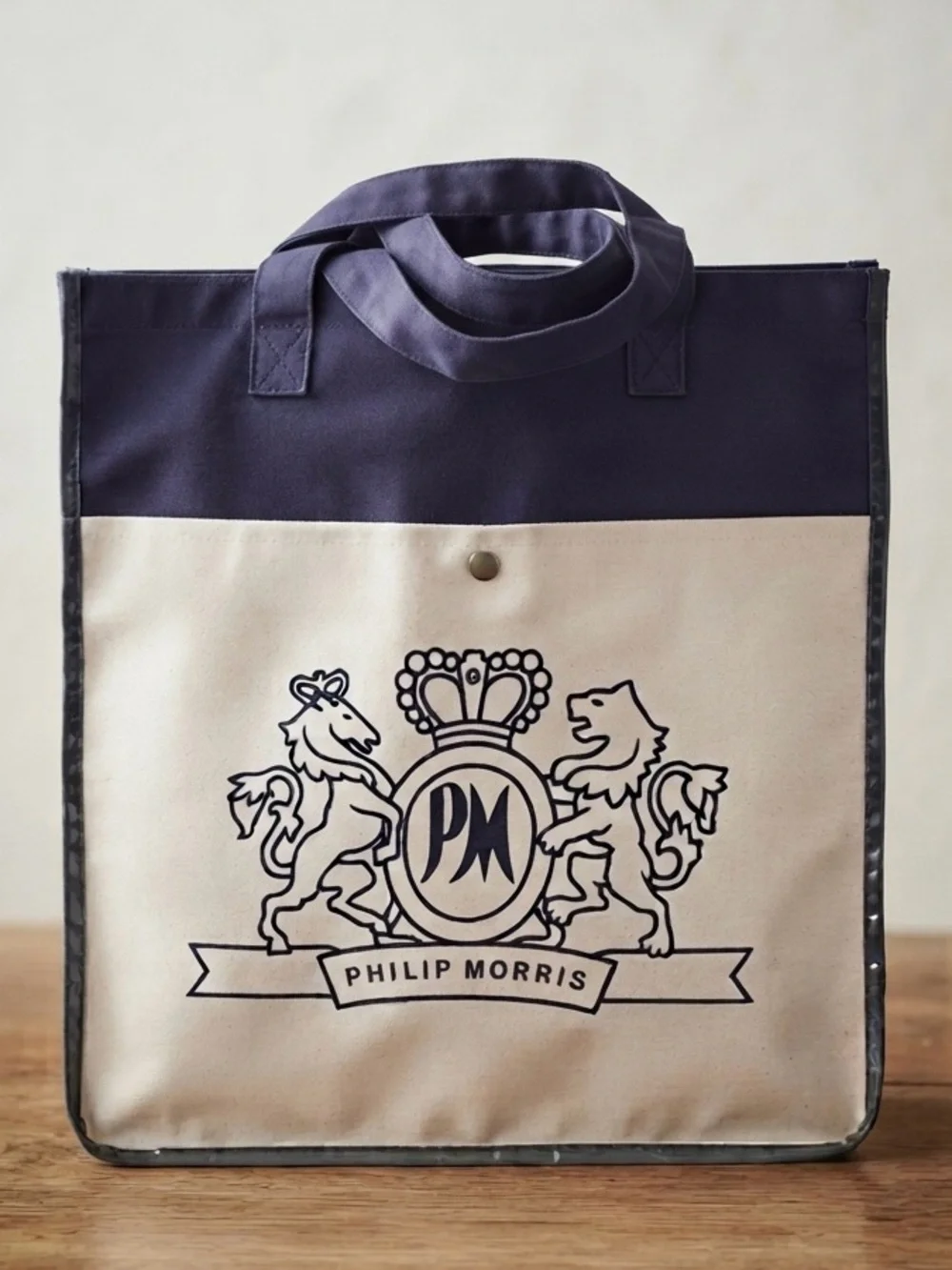 Two-Tone Navy and Cream Canvas Tote
